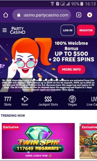 Party casino mobile login